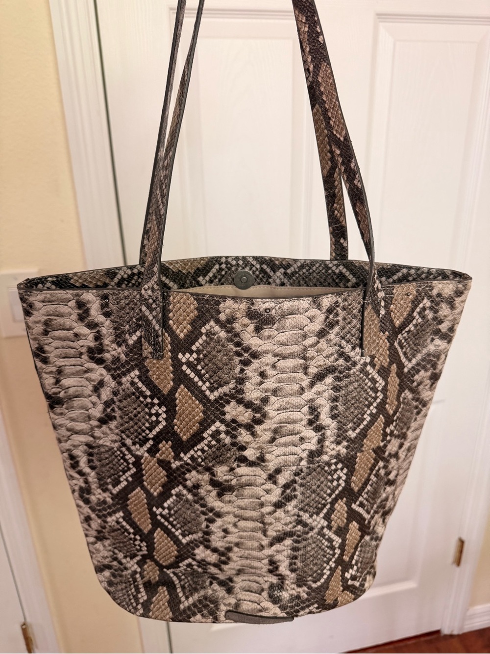 Lucky Brand Snake-Print Tote in Brown, Black and Cream